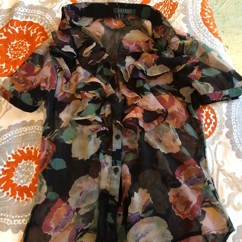 Vintage 90s Ralph Lauren chiffon ruffle top